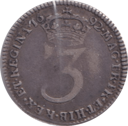 1692 MAUNDY THREEPENCE ( FINE ) - Maundy Coins - Cambridgeshire Coins