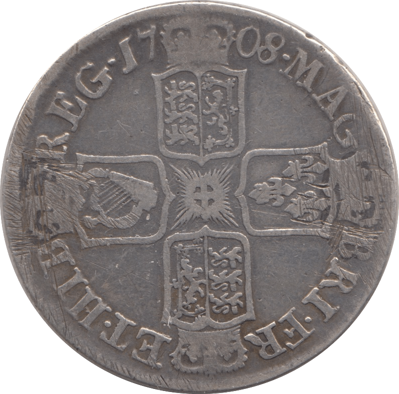 1708 HALFCROWN ( FINE ) E - Crown - Cambridgeshire Coins