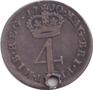 1710 ( FINE ) FOURPENCE HOLED - Fourpence - Cambridgeshire Coins