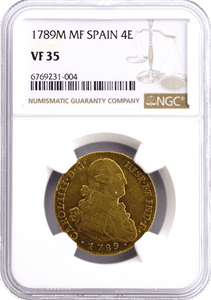 1789 M GOLD MF SPAIN 4E (NGC) VF 35 - NGC CERTIFIED COINS - Cambridgeshire Coins