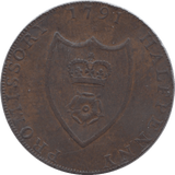 1791 HALFPENNY TOKEN HAMPSHIRE ST BEVOIRS BUST SOUTHAMPTON ARMS TAYLOR MOODY DH89 ( REF 228 ) - Token - Cambridgeshire Coins