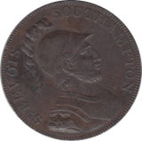 1791 HALFPENNY TOKEN HAMPSHIRE ST BEVOIRS BUST SOUTHAMPTON ARMS TAYLOR MOODY DH89 ( REF 228 ) - Token - Cambridgeshire Coins