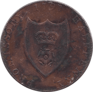 1791 HALFPENNY TOKEN HAMPSHIRE ST BEVOIRS SOUTHAMPTON ARMS REF 387 - HALFPENNY TOKEN - Cambridgeshire Coins