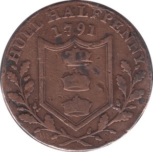 1791 HULL HALFPENNY TOKEN REF 391 - HALFPENNY TOKEN - Cambridgeshire Coins