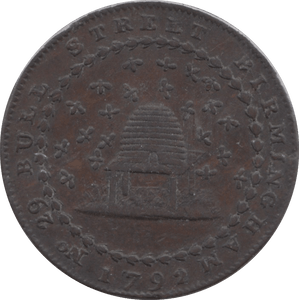 1792 HALFPENNY TOKEN WARWICKSHIRE DONALD AND CO BEEHIVE PLAIN DH123 ( REF 172 ) - Token - Cambridgeshire Coins