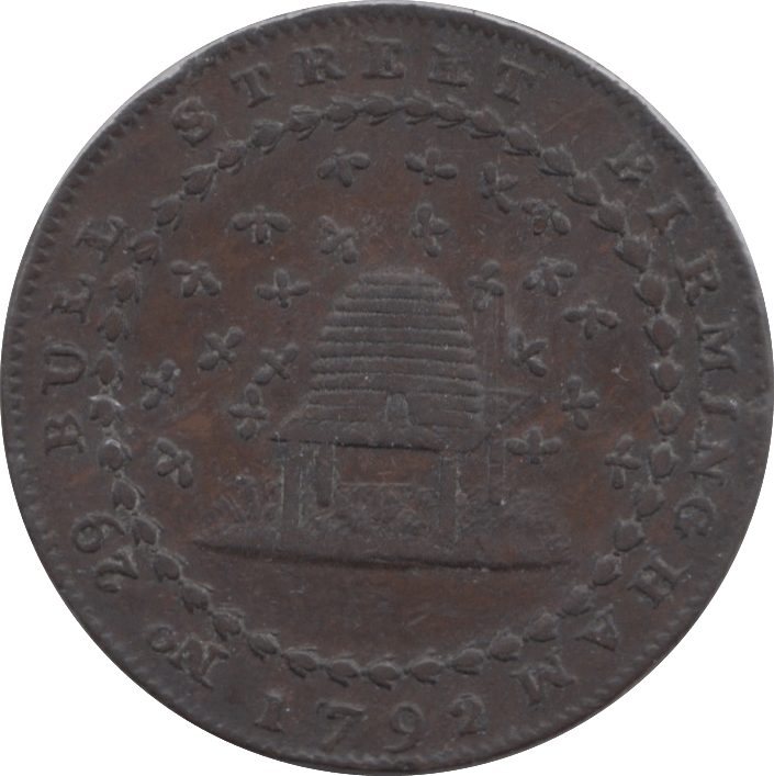 1792 HALFPENNY TOKEN WARWICKSHIRE DONALD AND CO BEEHIVE PLAIN DH123 ( REF 172 ) - Token - Cambridgeshire Coins