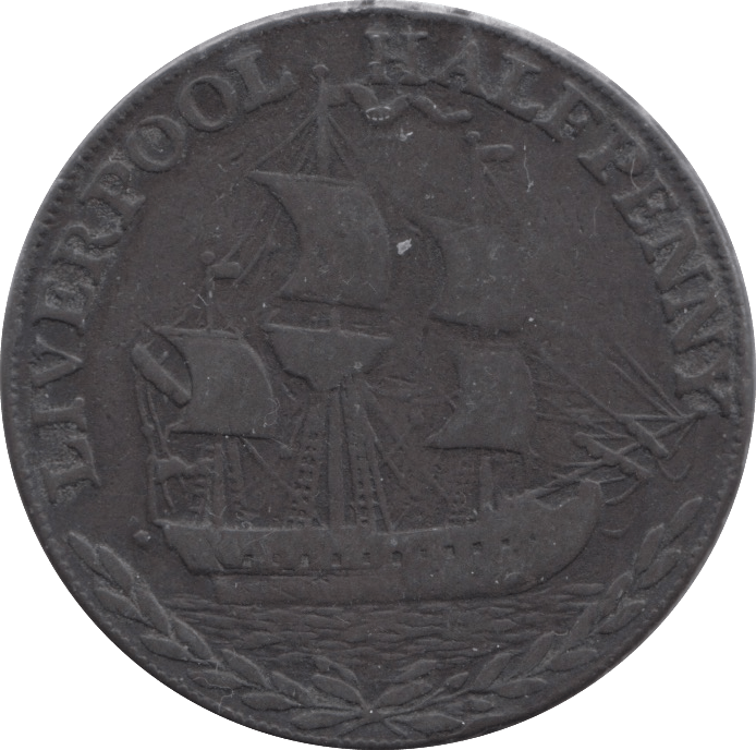 1793 HALFPENNY TOKEN LANCASHIRE SHIPS SAILING LIVERPOOL ARMS - HALFPENNY TOKEN - Cambridgeshire Coins