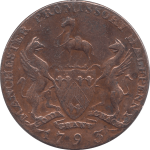 1793 HALFPENNY TOKEN MANCHESTER REF 353 - Token - Cambridgeshire Coins