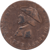 1793 SHEFFIELD HALFPENNY TOKEN REF 365 - Token - Cambridgeshire Coins