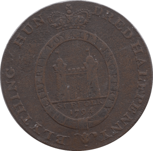 1794 HALFPENNY TOKEN SUFFOLK BLYTHING GARTER AND CASTLE MOUNTED YEOMAN GOD SAVE THE KING DH19 ( REF 134 ) - Token - Cambridgeshire Coins