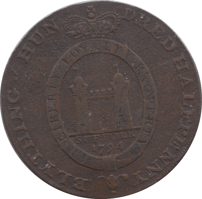 1794 HALFPENNY TOKEN SUFFOLK BLYTHING GARTER AND CASTLE MOUNTED YEOMAN GOD SAVE THE KING DH19 ( REF 134 ) - Token - Cambridgeshire Coins
