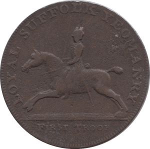 1794 HALFPENNY TOKEN SUFFOLK BLYTHING GARTER AND CASTLE MOUNTED YEOMAN GOD SAVE THE KING DH19 ( REF 134 ) - Token - Cambridgeshire Coins
