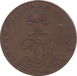 1794 HALFPENNY TOKEN SUSSEX ARMS OF NORTHIAM JOHN FOLLERS DH34 ( REF 143 ) - Token - Cambridgeshire Coins