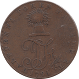 1794 HALFPENNY TOKEN SUSSEX ARMS OF NORTHIAM JOHN FOLLERS DH34 ( REF 143 ) - Token - Cambridgeshire Coins
