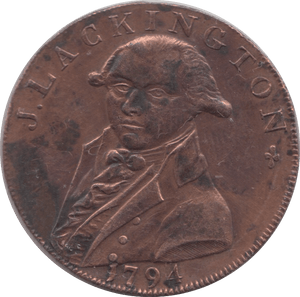 1794 LACKLINGTON BOOK SHOP HALF PENNY TOKEN - PENNY TOKEN - Cambridgeshire Coins
