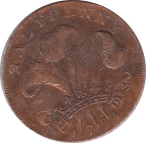 1794 PRINCE OF WALES HALFPENNY TOKEN REF 367 - Token - Cambridgeshire Coins