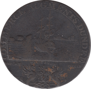 1795 HALFPENNY TOKEN ANGUSHIRE DUNDEE TOWER SHIP AT QUAY ( REF 248 ) - Token - Cambridgeshire Coins