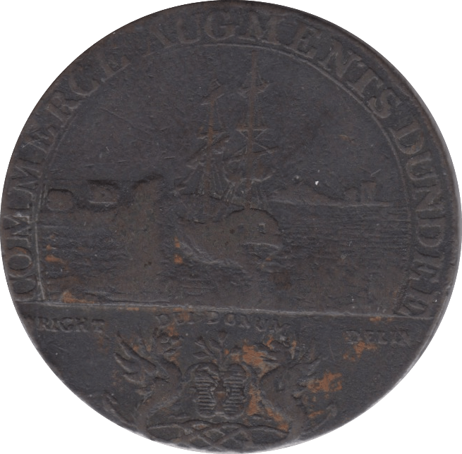 1795 HALFPENNY TOKEN ANGUSHIRE DUNDEE TOWER SHIP AT QUAY ( REF 248 ) - Token - Cambridgeshire Coins