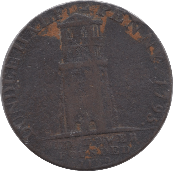 1795 HALFPENNY TOKEN ANGUSHIRE DUNDEE TOWER SHIP AT QUAY ( REF 248 ) - Token - Cambridgeshire Coins