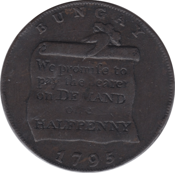 1795 HALFPENNY TOKEN SUFFOLK BUNGAY SCROLL JUSTICE DH21 ( REF 136 ) - Token - Cambridgeshire Coins