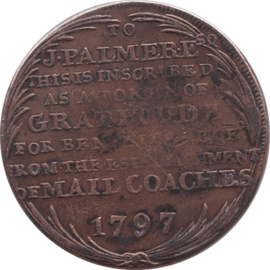 1797 HALFPENNY MAIL COACH TOKEN REF 392 - HALFPENNY TOKEN - Cambridgeshire Coins