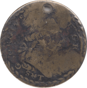 1800 GEORGE III FARTHING TOKEN ( HOLED ) - Token - Cambridgeshire Coins