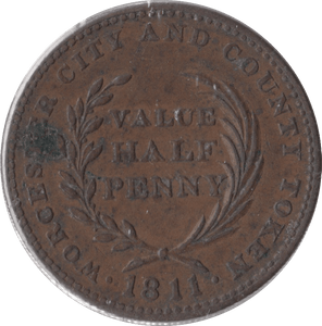 1811 HALFPENNY TOKEN WORCESTER - HALFPENNY TOKEN - Cambridgeshire Coins