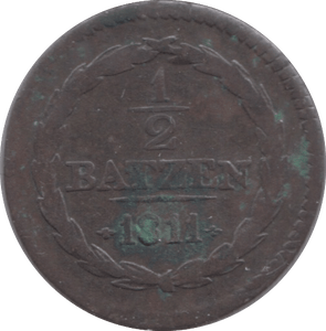 1811 SWITZERLAND 1/2 BATZEN - WORLD COINS - Cambridgeshire Coins