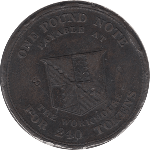 1812 BIRMINGHAM ONE POUND NOTE WORKHOUSE COPPER TOKEN - Token - Cambridgeshire Coins