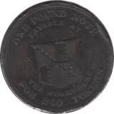 1812 BIRMINGHAM ONE POUND NOTE WORKHOUSE COPPER TOKEN - Token - Cambridgeshire Coins