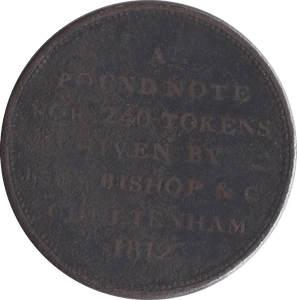 1812 JOHN BISHOP & CO CHELTENHAM ONE PENNY TOKEN - PENNY TOKEN - Cambridgeshire Coins