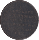 1812 JOHN BISHOP & CO CHELTENHAM ONE PENNY TOKEN - PENNY TOKEN - Cambridgeshire Coins