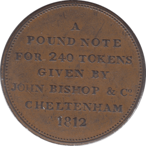 1812 JOHN BISHOP & CO CHELTENHAM ONE PENNY TOKEN - Token - Cambridgeshire Coins