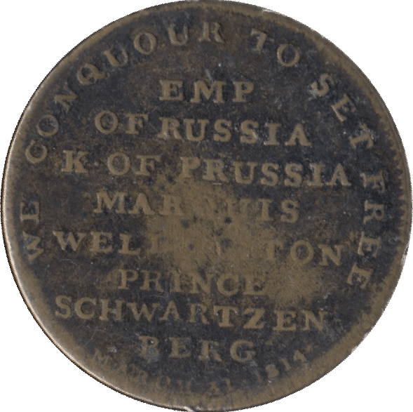 1814 PRINCE SWARTZENBERG DEVIL ASS EMP OF RUSSIA BRASS TOKEN - OTHER TOKENS - Cambridgeshire Coins