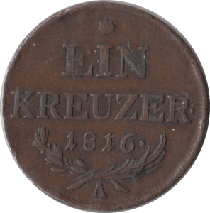 1816 AUSTRIA ONE KREUZER - WORLD COINS - Cambridgeshire Coins