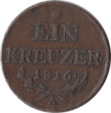 1816 AUSTRIA ONE KREUZER - WORLD COINS - Cambridgeshire Coins