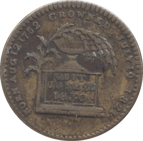 1830 DEATH OF GEORGE IV MEDALLION - MEDALS - Cambridgeshire Coins
