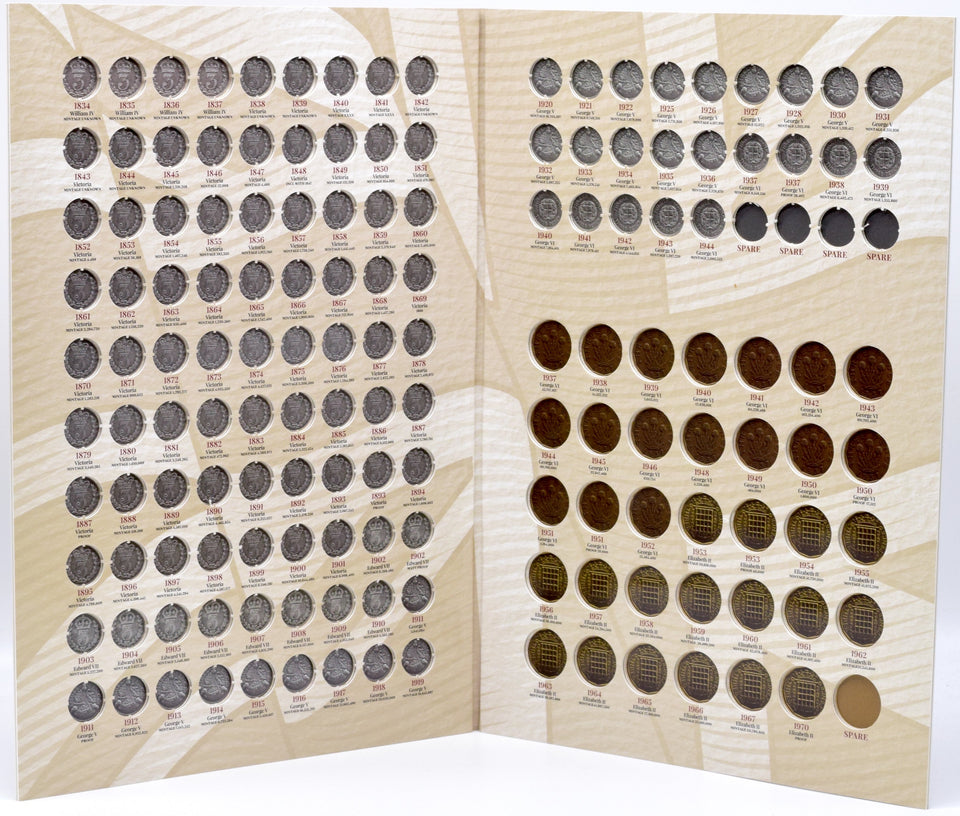 1834 - 1970 THREEPENCE COIN COLLECTORS ALBUM - Coin Album - Cambridgeshire Coins