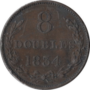 1834 8 DOUBLES GUERNSEY - WORLD COINS - Cambridgeshire Coins