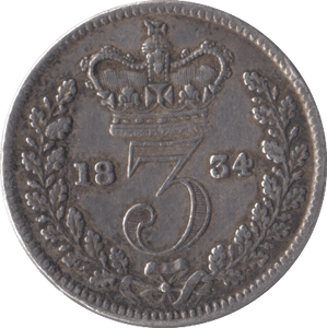 1834 SILVER THREEPENCE ( FINE ) - MAUNDY THREEPENCE - Cambridgeshire Coins