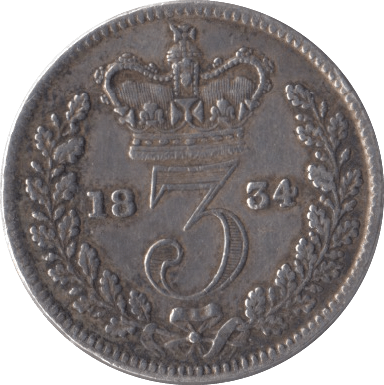 1834 SILVER THREEPENCE ( FINE ) - MAUNDY THREEPENCE - Cambridgeshire Coins
