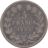 1835 FRANCE 5 FRANCS - SILVER WORLD COINS - Cambridgeshire Coins