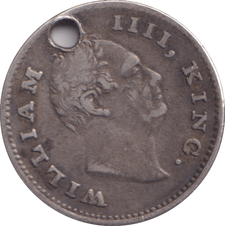 1835 SILVER INDIA 1/4 RUPEE HOLED - SILVER WORLD COINS - Cambridgeshire Coins