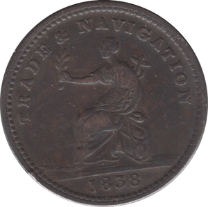 1838 ONE STIVER BRITISH GUYANA HALFPENNY TRADE TOKEN REF 398 - HALFPENNY TOKEN - Cambridgeshire Coins