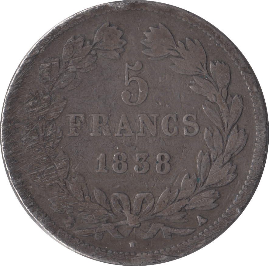 1838 SILVER FRANCE 5 FRANCS - WORLD COINS - Cambridgeshire Coins