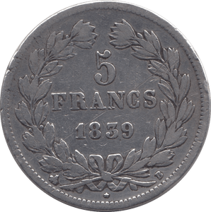 1839 SILVER 5 FRANCS FRANCE - SILVER WORLD COINS - Cambridgeshire Coins