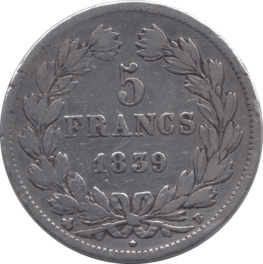 1839 SILVER 5 FRANCS FRANCE - SILVER WORLD COINS - Cambridgeshire Coins