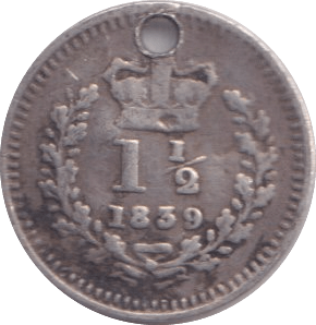 1839 THREE HALF PENCE ( FINE ) HOLED - THREE HALF PENCE - Cambridgeshire Coins
