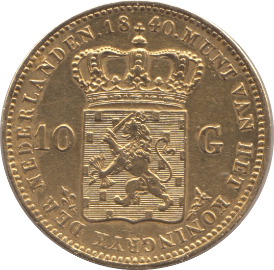 1840 GOLD 10 GUILDER NETHERLANDS - Gold World Coins - Cambridgeshire Coins