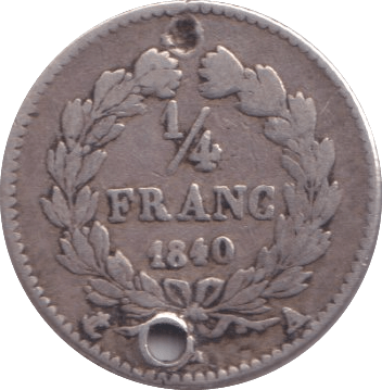 1840 SILVER 1/4 FRANCE - SILVER WORLD COINS - Cambridgeshire Coins